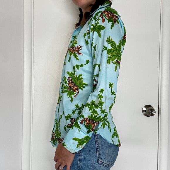 Vintage 1970s Cheetah Jungle Leopard Print Button Up Blouse Long Sleeve AS IS - Picture 7 of 12